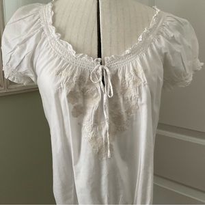 COPY - ST.JOHN’S BAY, WHITE EMBROIDERY COTTON BLOUSE, SIZE: M